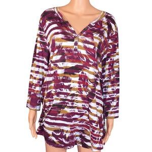 Relativity Knit Top Plus Size Long Sleeve Button Detail 2X Multicolor Stretchy